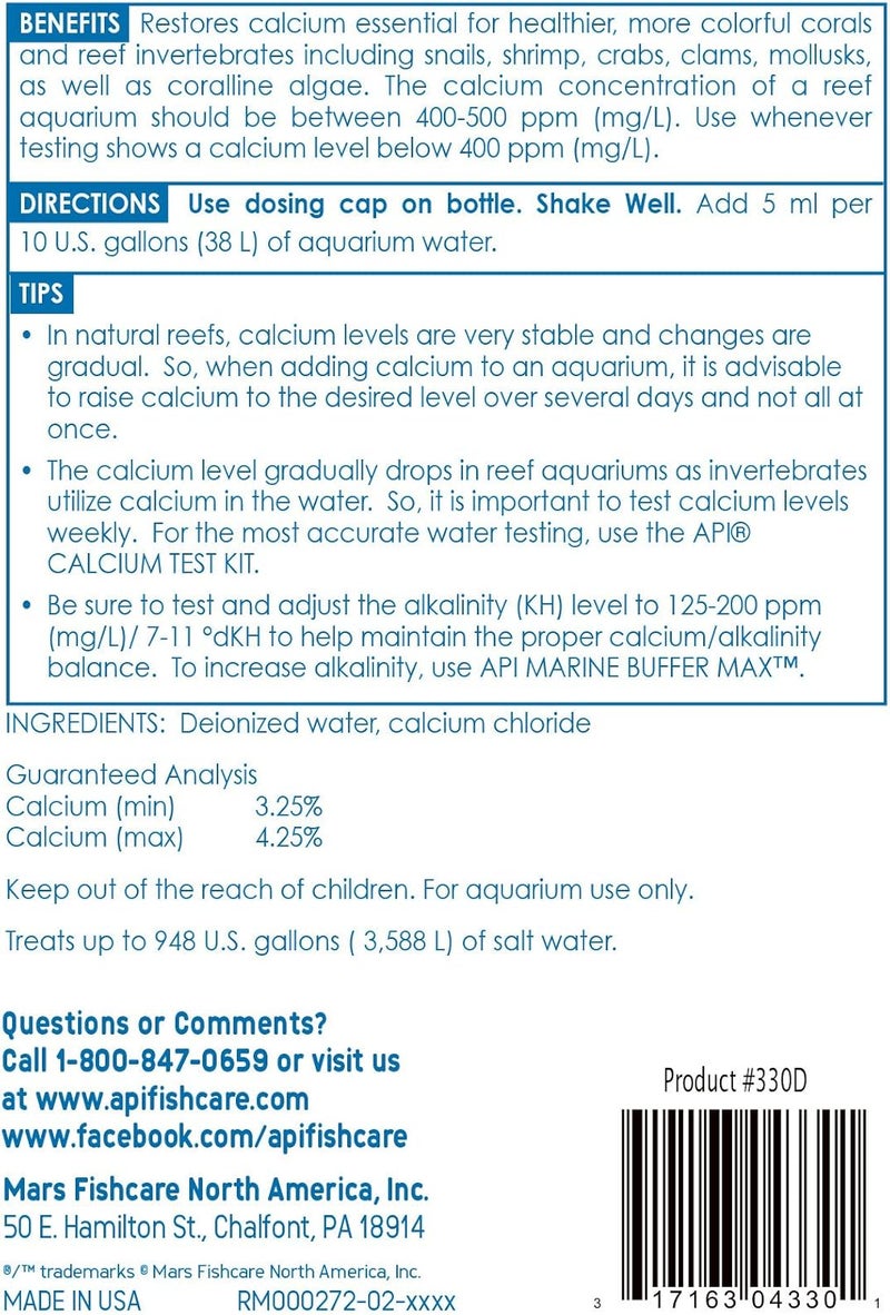 ايه بي آي API MARINE CALCIUM محلول كالسيوم لحوض الأسماك المرجانية زجاجة 16 أونصة - Image 1