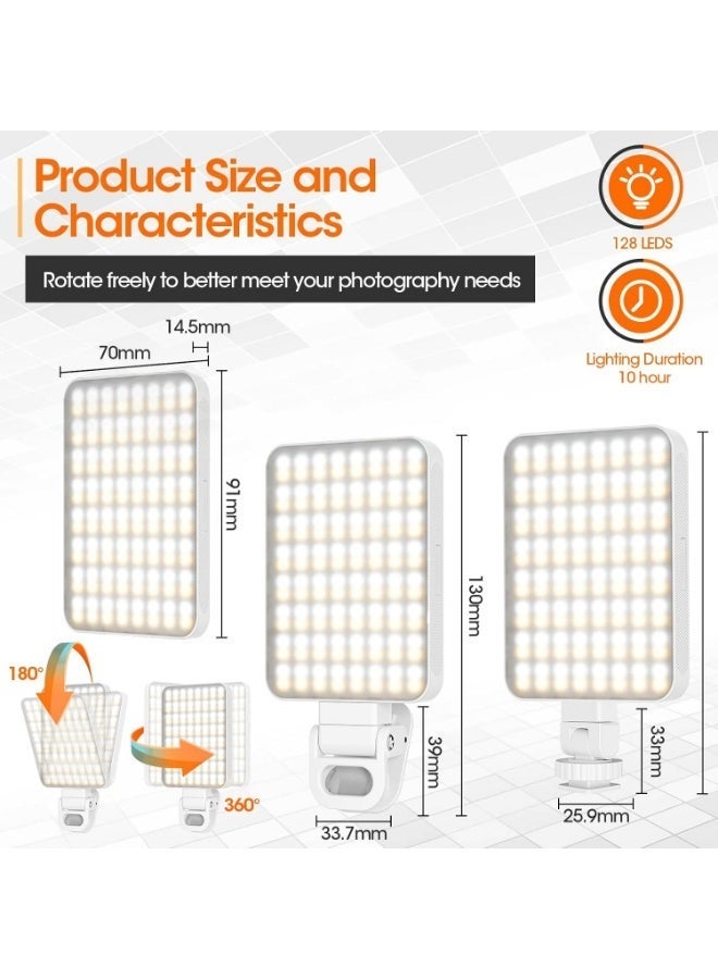 الفضاء الرقمي مصباح سيلفي مغناطيسي محمول، 128 خرزة إضاءة LED مع 3 أوضاع، 10 مستويات سطوع لإضاءة الكاميرا، 2000 مللي أمبير/ساعة USB-C قابلة لإعادة الشحن، مصباح فيديو لكاميرا الهاتف، تسجيل الفيديو، التدوين بالفيديو (مشبك) - Image 2
