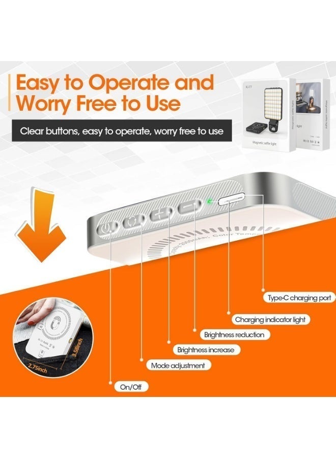 الفضاء الرقمي مصباح سيلفي مغناطيسي محمول، 128 خرزة إضاءة LED مع 3 أوضاع، 10 مستويات سطوع لإضاءة الكاميرا، 2000 مللي أمبير/ساعة USB-C قابلة لإعادة الشحن، مصباح فيديو لكاميرا الهاتف، تسجيل الفيديو، التدوين بالفيديو (مشبك) - Image 5