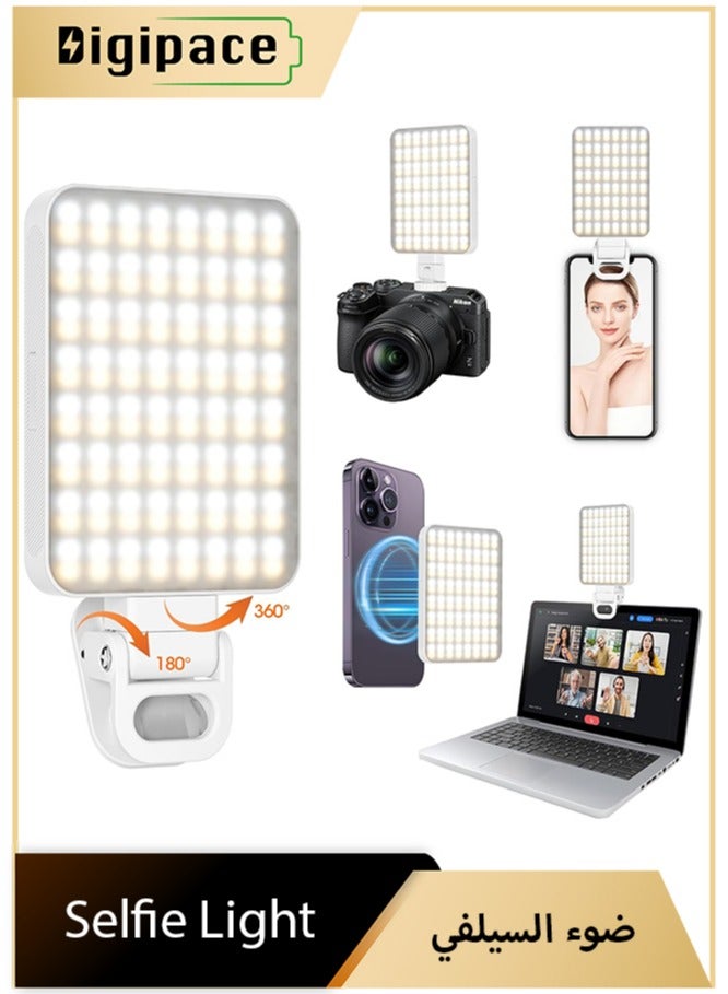 الفضاء الرقمي مصباح سيلفي مغناطيسي محمول، 128 خرزة إضاءة LED مع 3 أوضاع، 10 مستويات سطوع لإضاءة الكاميرا، 2000 مللي أمبير/ساعة USB-C قابلة لإعادة الشحن، مصباح فيديو لكاميرا الهاتف، تسجيل الفيديو، التدوين بالفيديو (مشبك) - Image 1