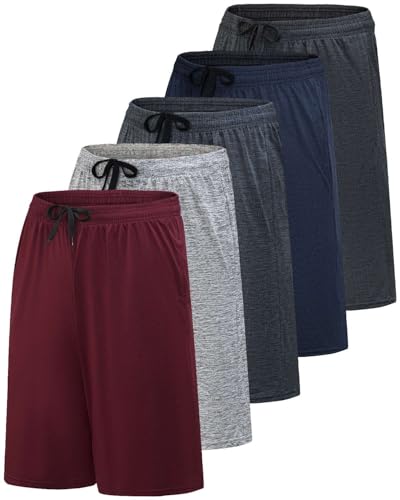 REALESSENTIALS Real Essentials Men’s 5 Pack: 9" Dry-Fit Shorts – Athletic Gym, Workout, Basketball, Running, Casual Lounge Active Pockets, Set 5, XXL - Image 1