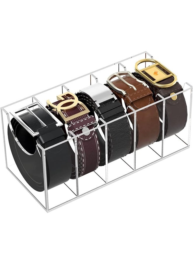 TPGP Belt Organizer, Closet Belt Organizer, 5 Compartment Belt and tie Display Cabinet, Acrylic Clear Belt Box Storage Holder for Closets and Drawers  - Image 1