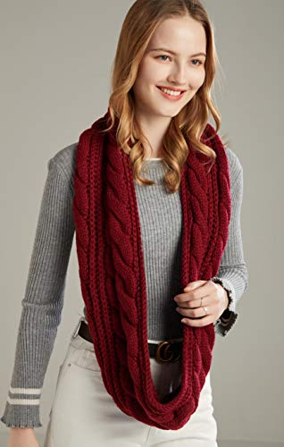 NEOSAN Womens Thick Ribbed Knit Winter Infinity Circle Loop Scarf Twist Claret - Image 5