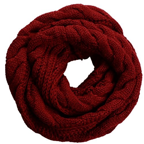 NEOSAN Womens Thick Ribbed Knit Winter Infinity Circle Loop Scarf Twist Claret - Image 1