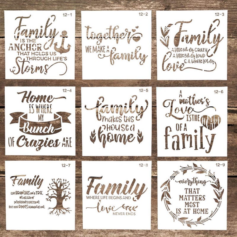 DIY Decorative Reusable Letter Stencil Template for Crafts Scrabooking Painting on CakeCookieWoodCanvasFloorWall 59 x 59 Inch Set of 9 Family