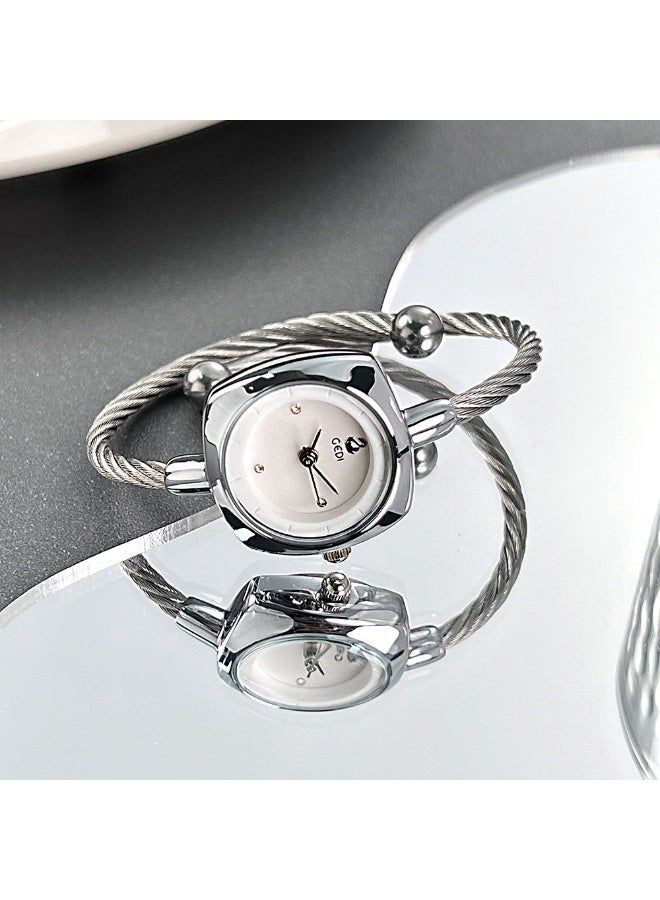 GEDI Women's Square Dial Watch with Stainless Steel Cable Cuff Band - Fashionable Elegant Quartz Wristwatch for Ladies