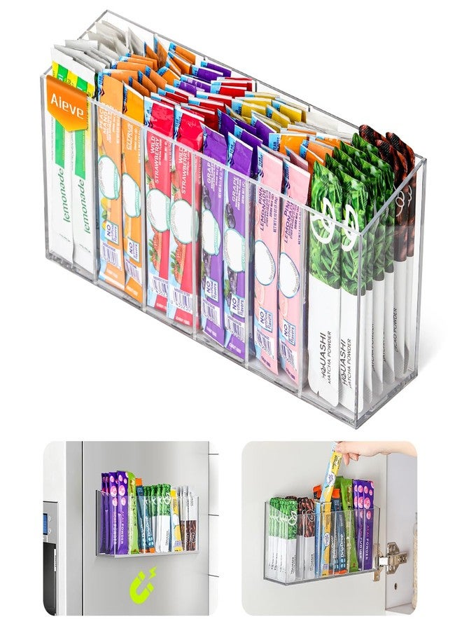 AIEVE Drink Packet Organizer, Mountable Water Packet Organization Holder with Adhesive & Magnetic Sticker, Pantry Organizers Kitchen Storage for Countertop Table Fridge Cabinet - Image 1