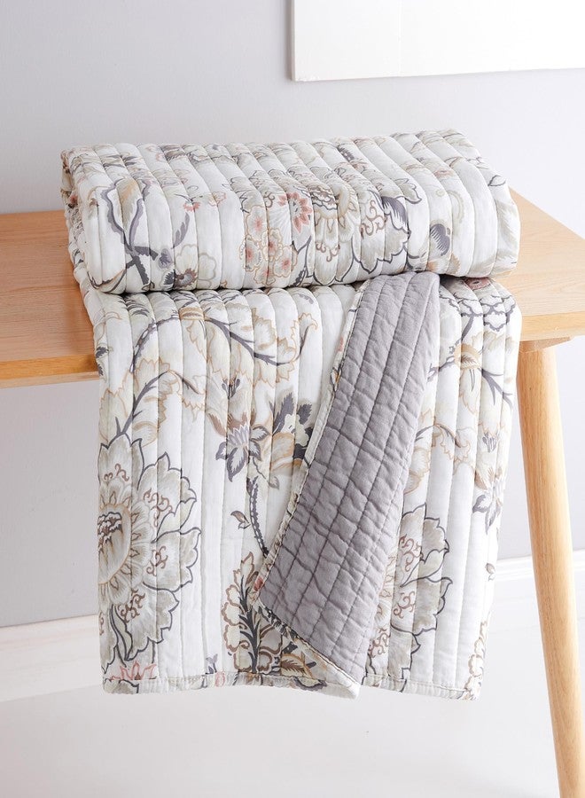 Levtex Home - Ophelia - Throw - Floral - Taupe Grey Cream Blush - Throw Size 50x60in. - Rayon/Cotton - Image 2