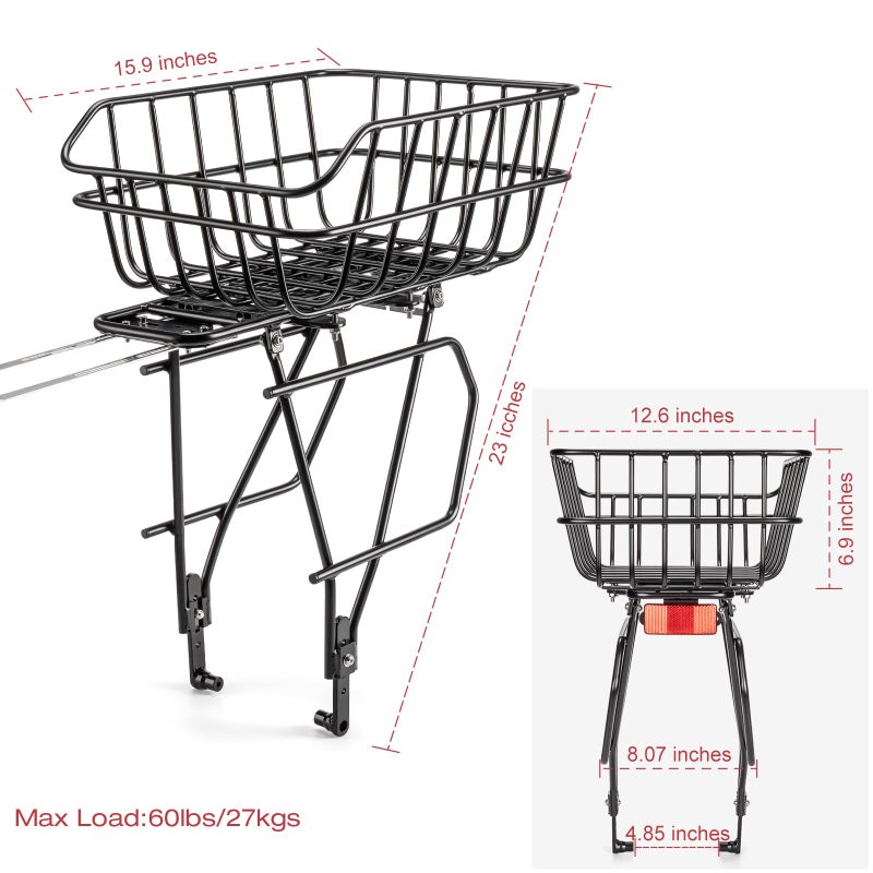 CXWXC Rear Bike Rack with Basket - Bike Cargo Rack for Disc Brake/Non-Disc Brake Mount - Bicycle Pannier Rack, Touring Carrier Rack fit 26â€-29â€ and 700c - Image 5