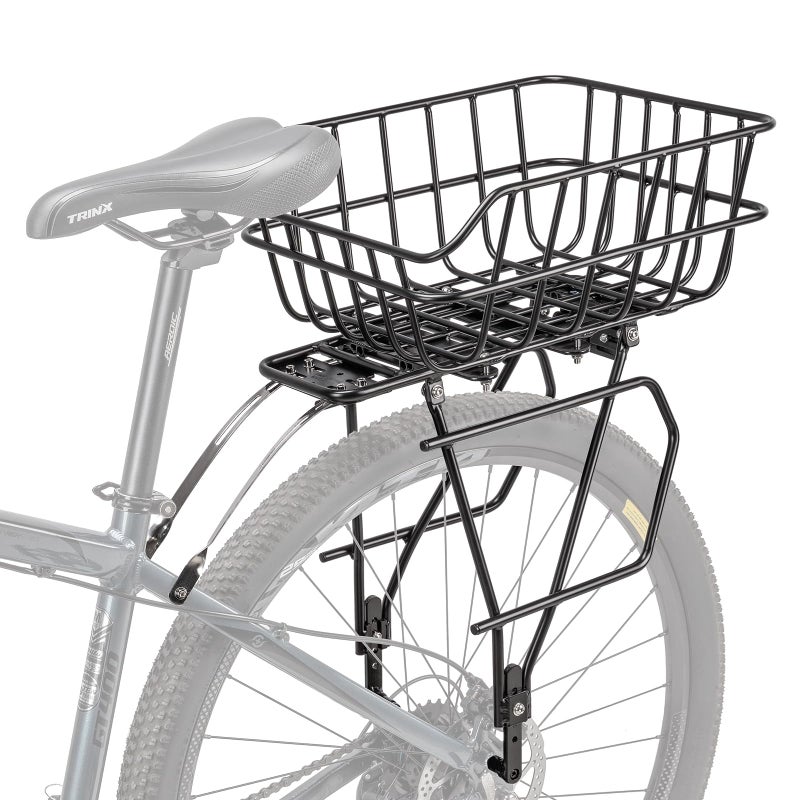 CXWXC Rear Bike Rack with Basket - Bike Cargo Rack for Disc Brake/Non-Disc Brake Mount - Bicycle Pannier Rack, Touring Carrier Rack fit 26â€-29â€ and 700c - Image 1