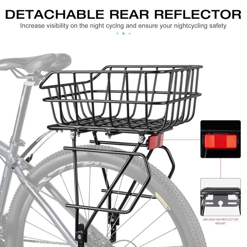 CXWXC Rear Bike Rack with Basket - Bike Cargo Rack for Disc Brake/Non-Disc Brake Mount - Bicycle Pannier Rack, Touring Carrier Rack fit 26â€-29â€ and 700c - Image 4