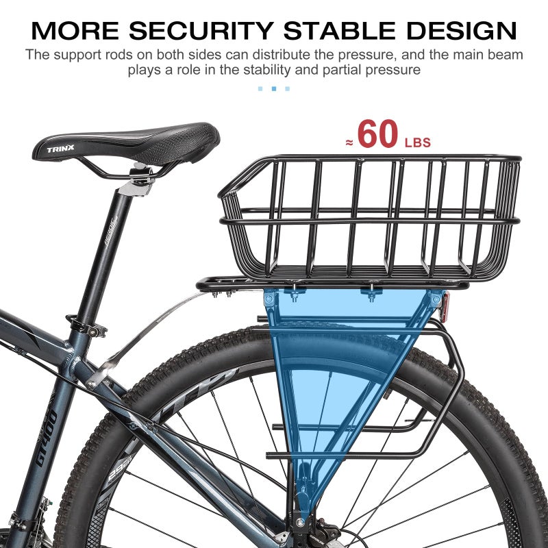 CXWXC Rear Bike Rack with Basket - Bike Cargo Rack for Disc Brake/Non-Disc Brake Mount - Bicycle Pannier Rack, Touring Carrier Rack fit 26â€-29â€ and 700c - Image 3
