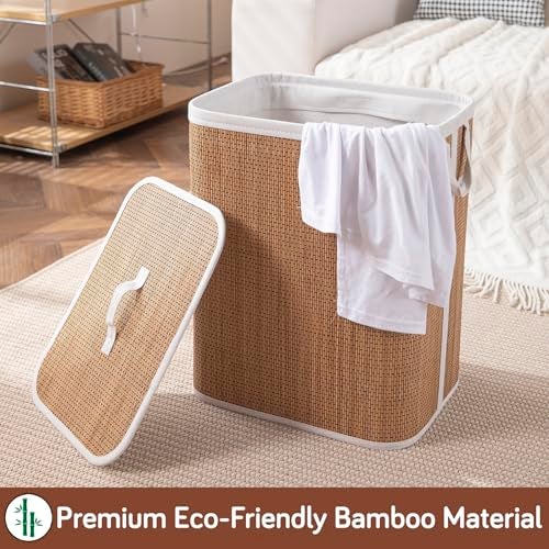 HOKIPO Eco-Friendly Bamboo Laundry Basket for Clothes with Lid, Large - 60 Liter Laundry Hamper 40x30x50 cm (AR-6146) - Image 2