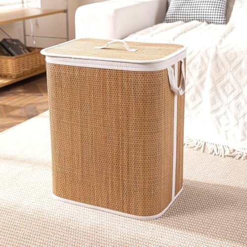 HOKIPO Eco-Friendly Bamboo Laundry Basket for Clothes with Lid, Large - 60 Liter Laundry Hamper 40x30x50 cm (AR-6146) - Image 1