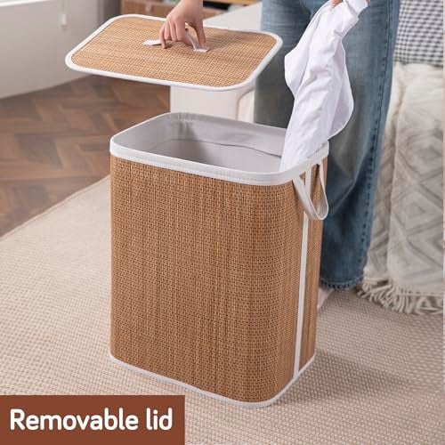 HOKIPO Eco-Friendly Bamboo Laundry Basket for Clothes with Lid, Large - 60 Liter Laundry Hamper 40x30x50 cm (AR-6146) - Image 4