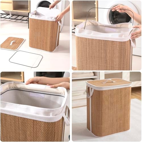 HOKIPO Eco-Friendly Bamboo Laundry Basket for Clothes with Lid, Large - 60 Liter Laundry Hamper 40x30x50 cm (AR-6146) - Image 5