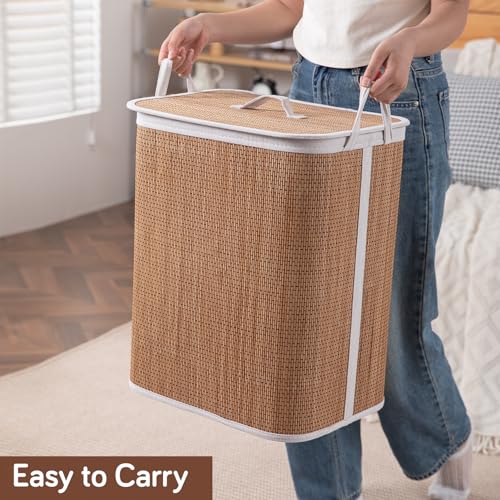 HOKIPO Eco-Friendly Bamboo Laundry Basket for Clothes with Lid, Large - 60 Liter Laundry Hamper 40x30x50 cm (AR-6146) - Image 3