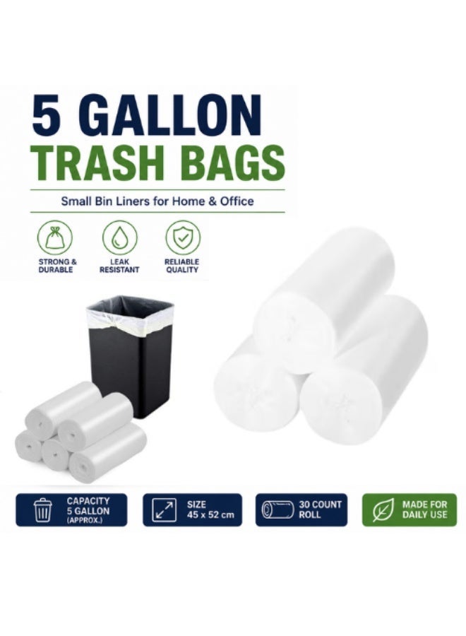 AMM 5 Gallon Trash Bags 60 Count (2 Rolls x 30 Bags) – Small Garbage Bags for Home, Office & Bathroom Bins – Strong Leakproof Bin Liners, 45 x 52 cm - Image 1