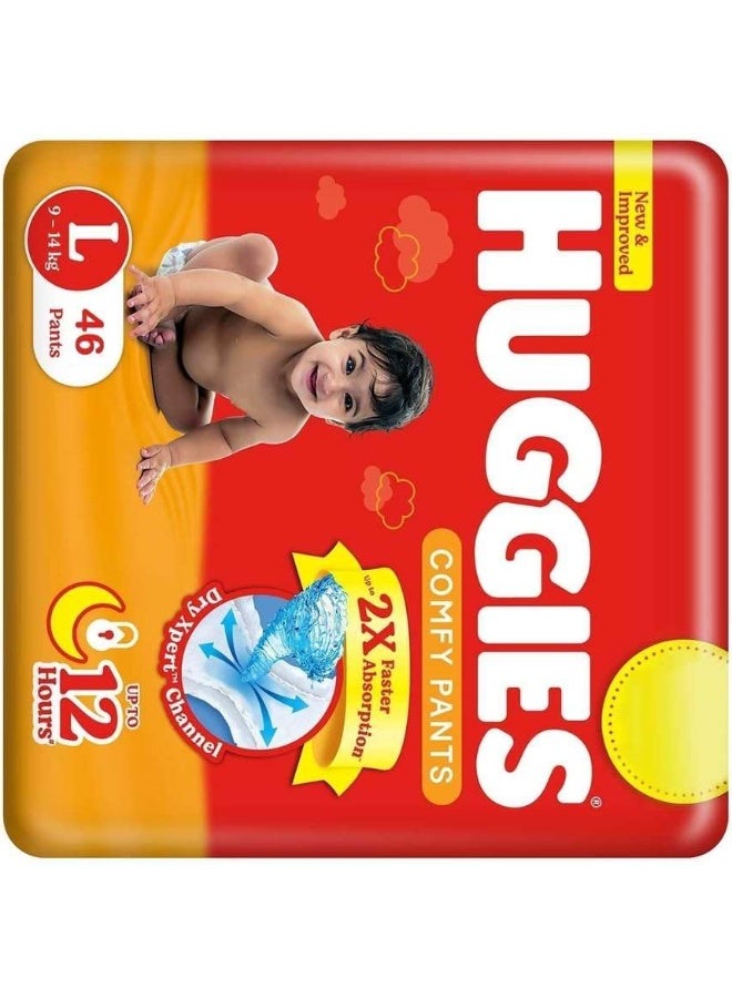 Huggies Comfy Pants Baby Diaper Pants, Large, 9-14 kg, 2X Faster Absorption, up to 12 Hours, 46 Pants - Image 2