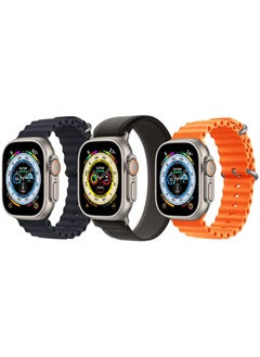 Silicone Ocean Band Black, Trail Loop Strap Black/Gray and Orange for Apple Watch Ultra 8 49mm Set of 3