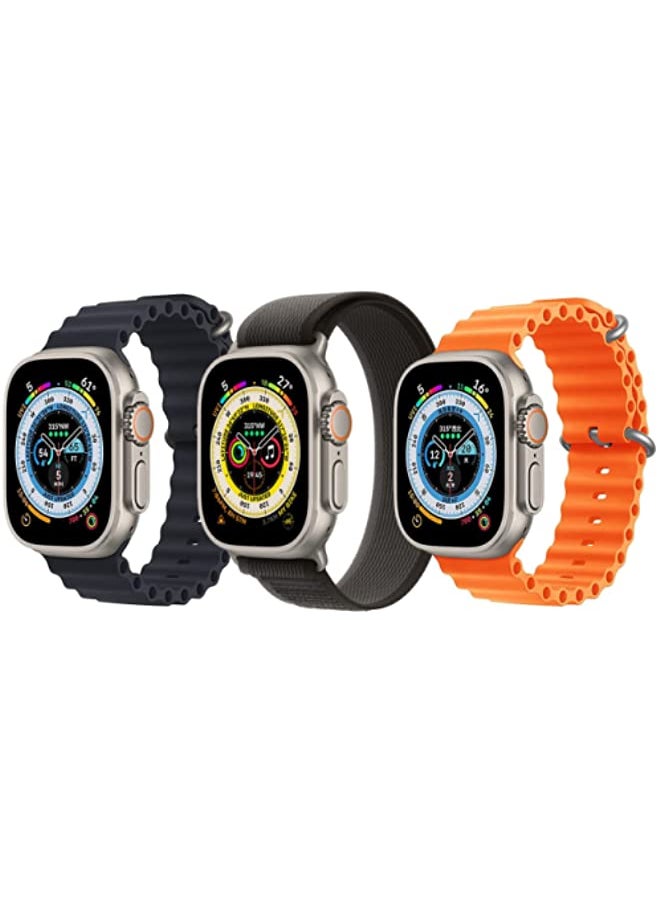 IAF - Silicone Ocean Band Black, Trail Loop Strap Black/Gray and Orange for Apple Watch Ultra 8 49mm Set of 3 - Image 1