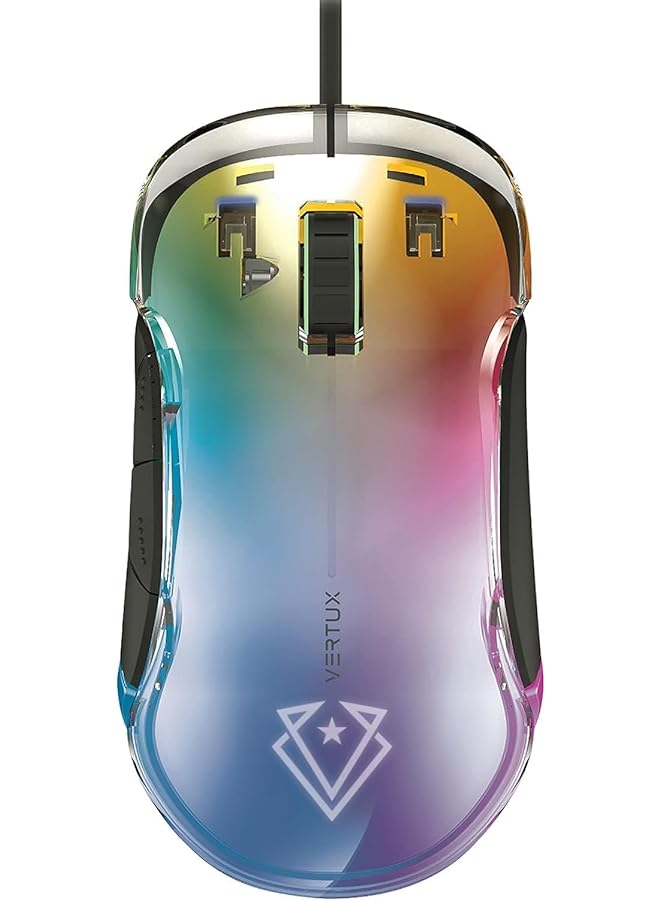VERTUX Phoenix Gaming Mouse Transparent Top Cover 12000 Dpi Optical Sensor For High Precision Non Slip Grid 5 Programmable Buttons 20 Million Clicks 1000 Hz Polling Rate - Image 1