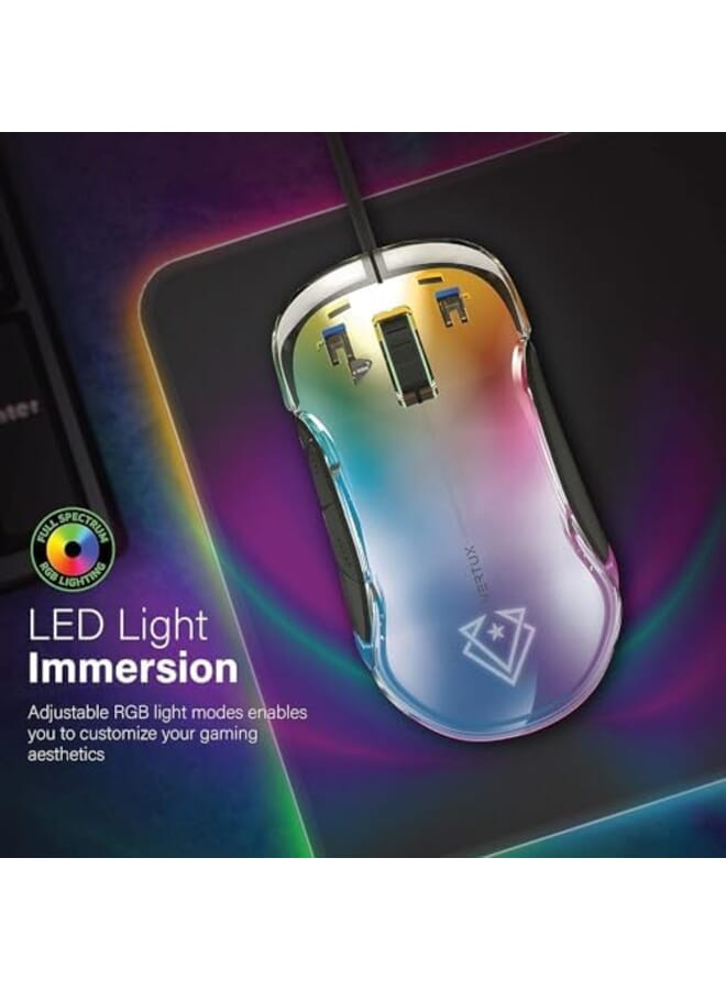 VERTUX Phoenix Gaming Mouse Transparent Top Cover 12000 Dpi Optical Sensor For High Precision Non Slip Grid 5 Programmable Buttons 20 Million Clicks 1000 Hz Polling Rate - Image 2