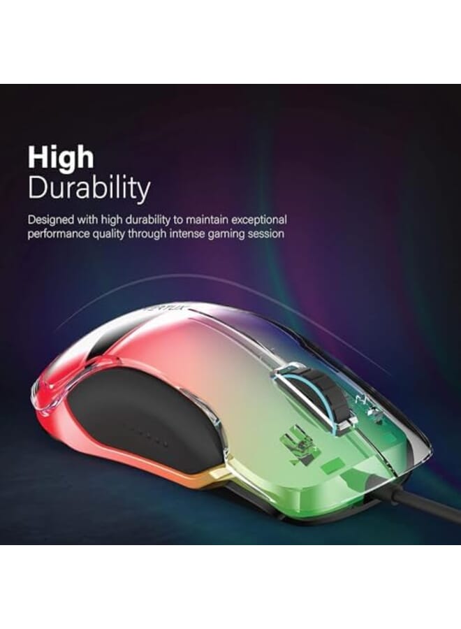 VERTUX Phoenix Gaming Mouse Transparent Top Cover 12000 Dpi Optical Sensor For High Precision Non Slip Grid 5 Programmable Buttons 20 Million Clicks 1000 Hz Polling Rate - Image 3