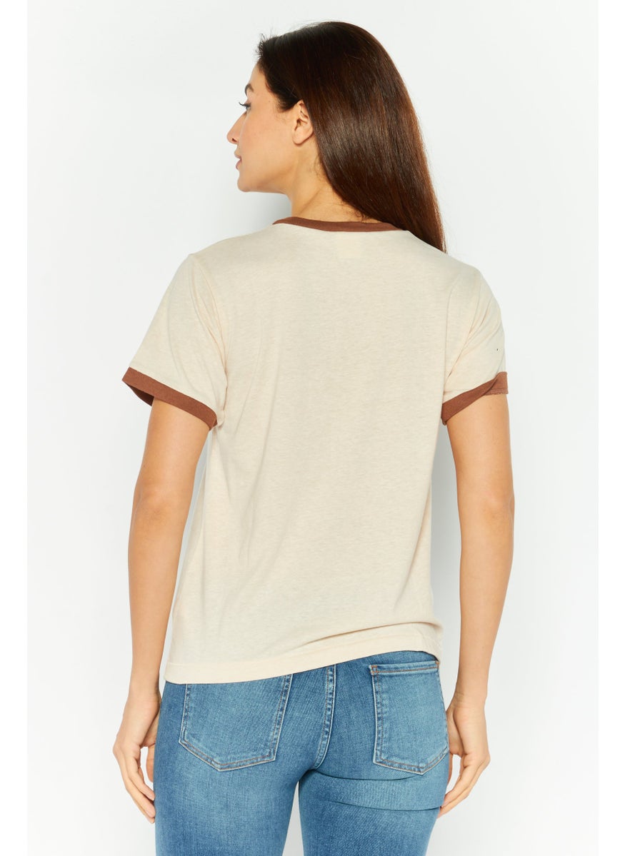 Wrangler Women Round Neck Short Sleeves Graphic Print Top, Beige  - Image 4