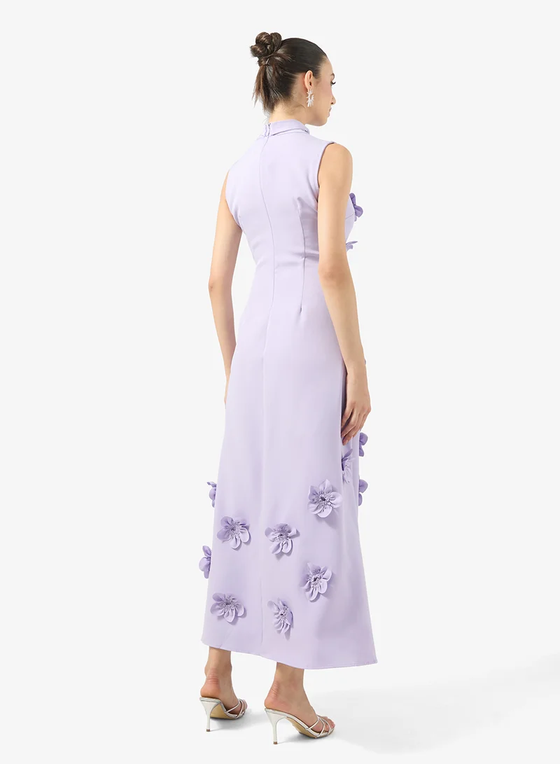 جينجر بوتيك Mock Neck 3D Floral Applique A Line Dress