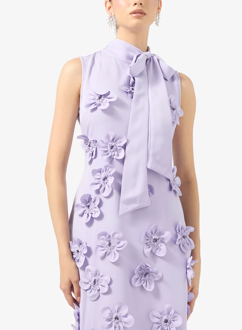 جينجر بوتيك Mock Neck 3D Floral Applique A Line Dress