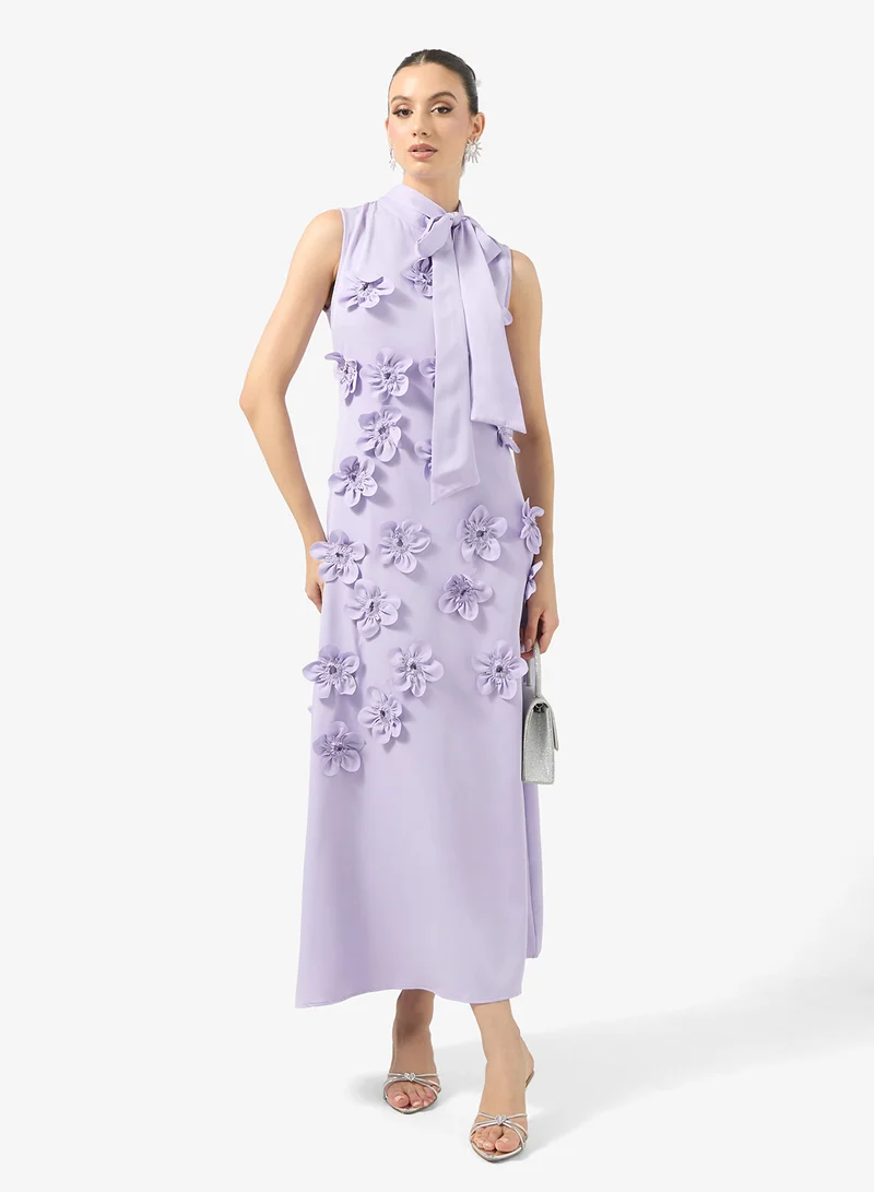 جينجر بوتيك Mock Neck 3D Floral Applique A Line Dress