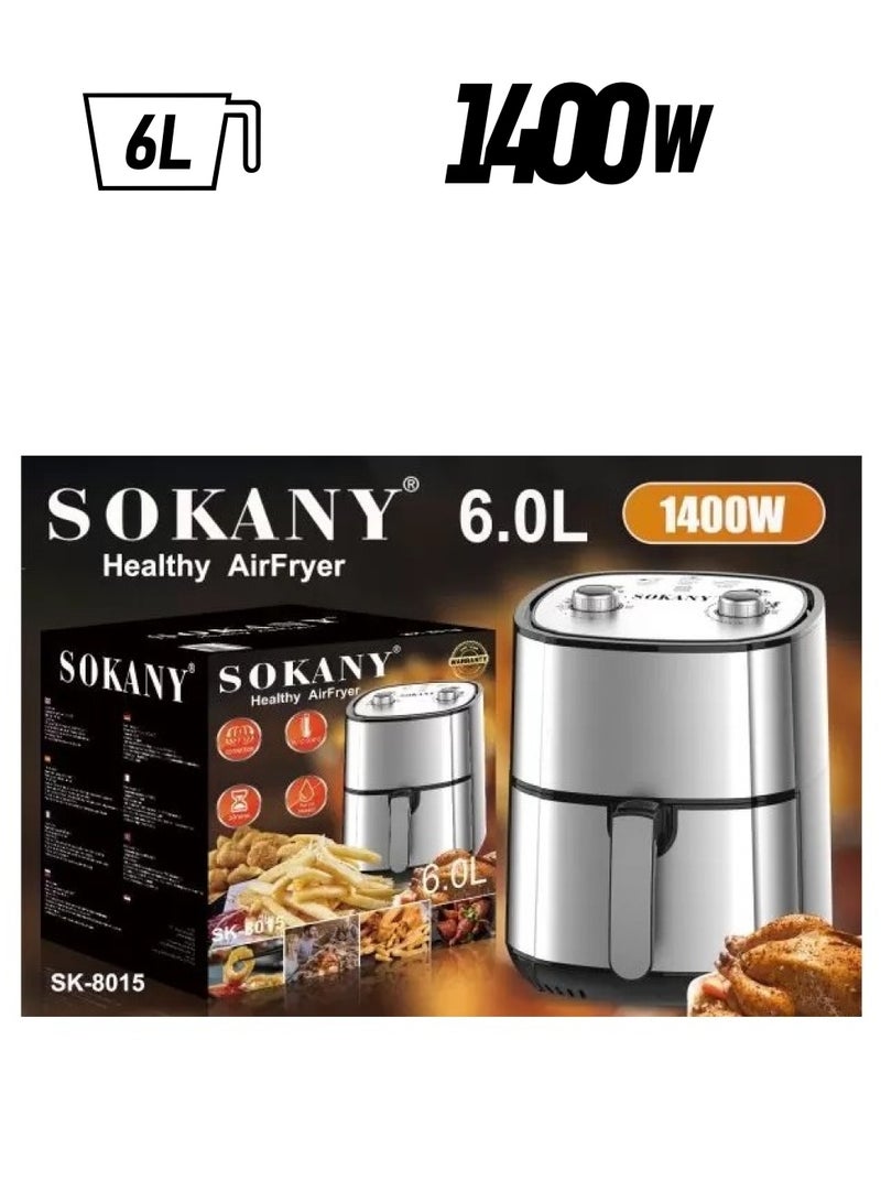 سوكاني مقلاة سوكاني SK-8015 بدون زيت، 1400 واط، 6 لتر، التحكم في درجة الحرارة من الفولاذ المقاوم للصدأ - Image 1