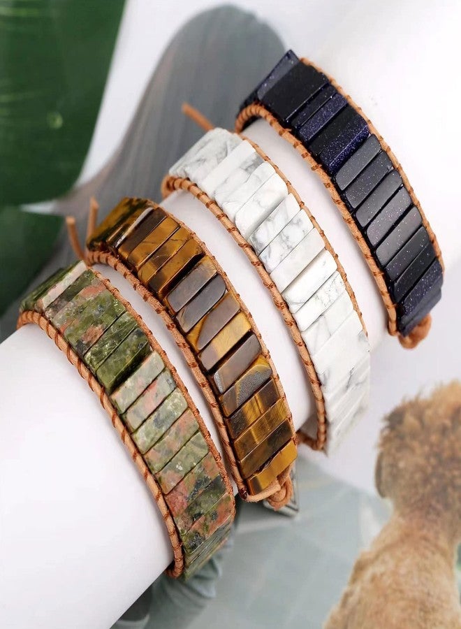 KunBead Women Green Chakra Imperial Jasper Bracelets Healing Crystal Natural Stone Bead Leather Wrap Handmade Rope Adjustable Bracelets - Image 3