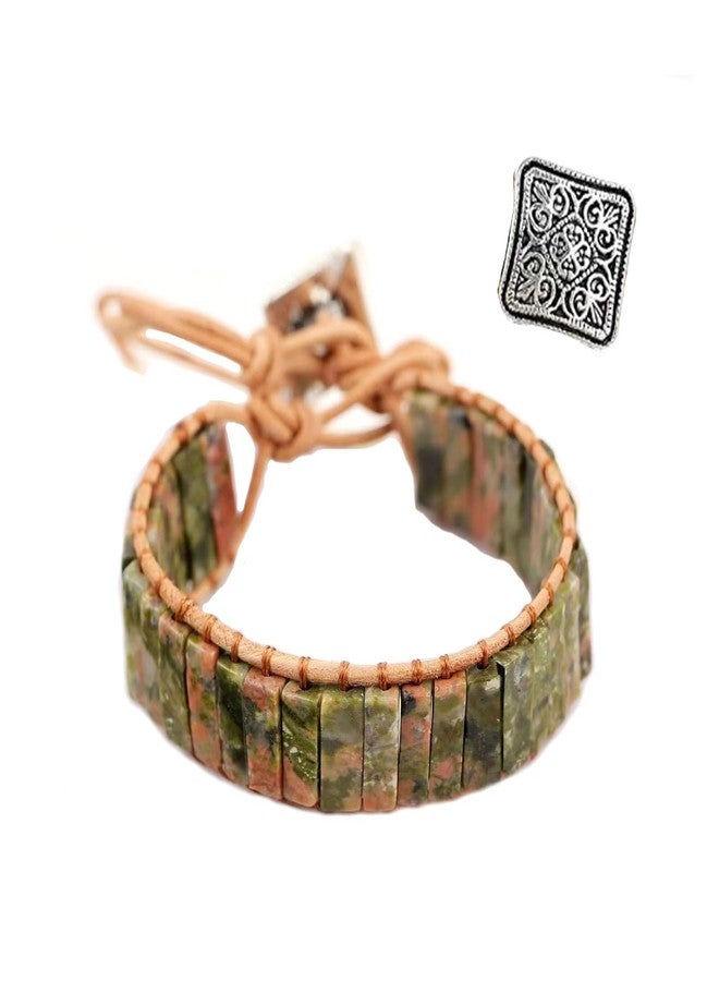 KunBead Women Green Chakra Imperial Jasper Bracelets Healing Crystal Natural Stone Bead Leather Wrap Handmade Rope Adjustable Bracelets - Image 1