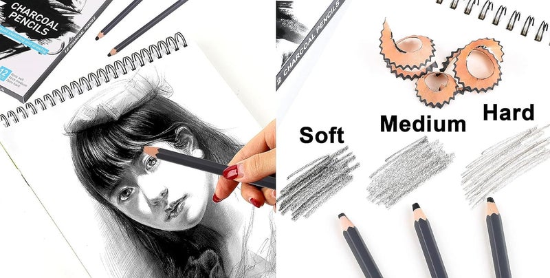 ChiggiWiggi ChiggiWiggi Charcoal Pencils Drawing Set 12 Pcs for Drawing Sketching Shading 12 Pcs Drawing Sketching Graphite Pencil Set With 3 Pcs White Medium Charcoal Pencil and 3 Pcs White Highlight Gel Pen  - Image 5