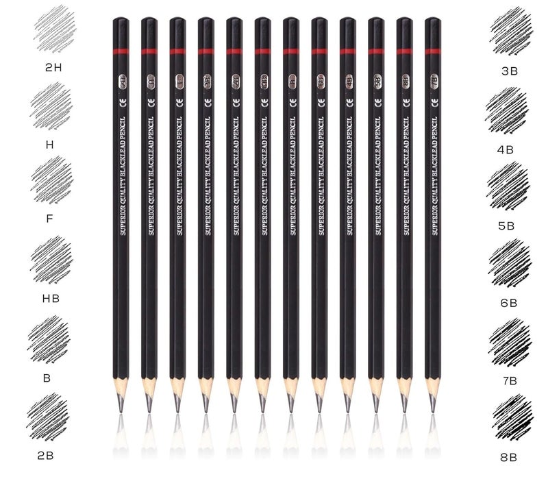 ChiggiWiggi ChiggiWiggi Charcoal Pencils Drawing Set 12 Pcs for Drawing Sketching Shading 12 Pcs Drawing Sketching Graphite Pencil Set With 3 Pcs White Medium Charcoal Pencil and 3 Pcs White Highlight Gel Pen  - Image 2