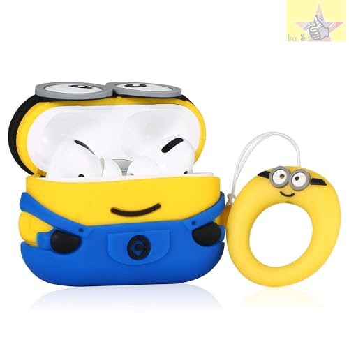 Like Star Cartoon Design Case Cover for Apple Air Pods Pro/Pro2, 360° Full-Body Protective Case Shockproof with Keychain Case Cover for Men and Women (Two Eye Minion) with (Cable Protector), Multi - Image 3