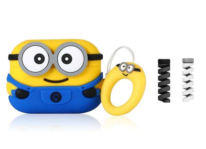 Like Star Cartoon Design Case Cover for Apple Air Pods Pro/Pro2, 360° Full-Body Protective Case Shockproof with Keychain Case Cover for Men and Women (Two Eye Minion) with (Cable Protector), Multi - Image 5