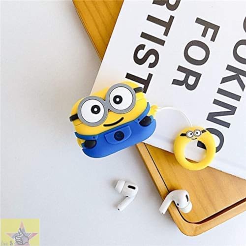 Like Star Cartoon Design Case Cover for Apple Air Pods Pro/Pro2, 360° Full-Body Protective Case Shockproof with Keychain Case Cover for Men and Women (Two Eye Minion) with (Cable Protector), Multi - Image 4
