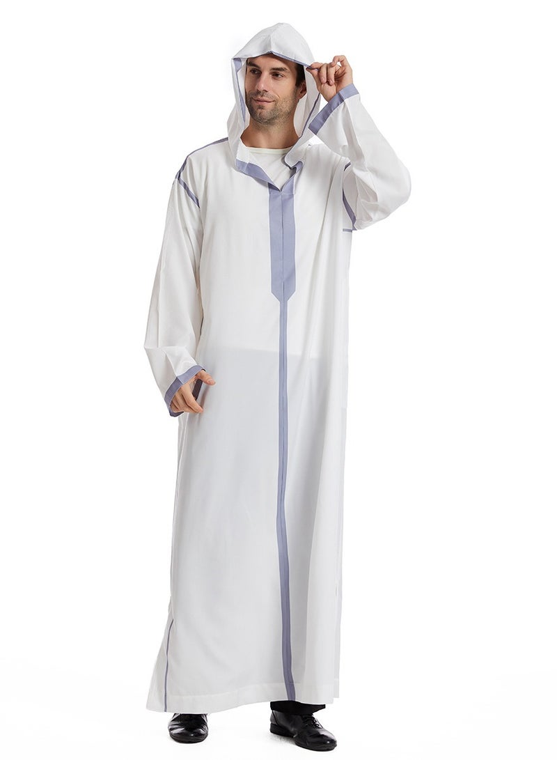 NIBEMINENT عباءة رجال مسلمين مطرزة متوسطة الطول للعبادة، رداء تراثي، بونشو مسلم، عباءة عربية، ملابس عربية، ملابس رسمية، ملابس خارجية أنيقة - Image 1