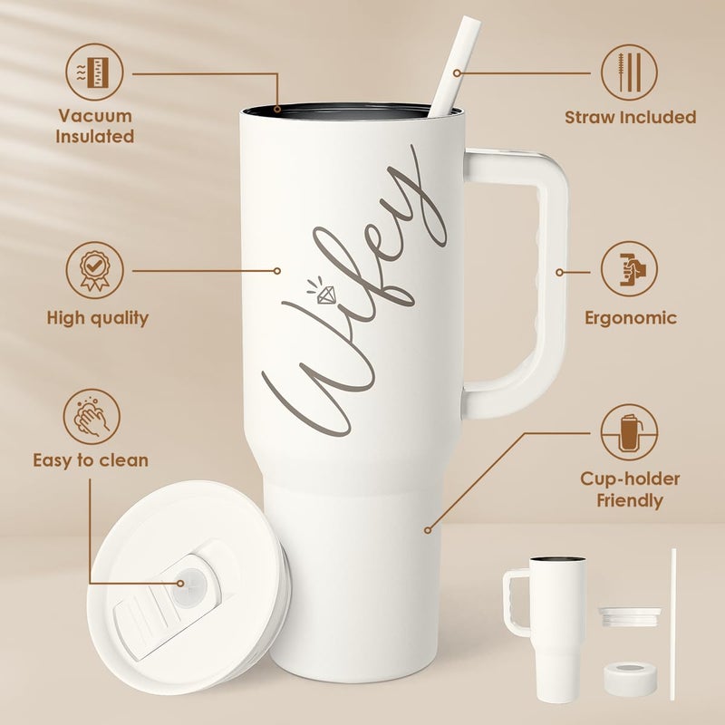 SANDJEST Gift for Wife from Husband â€“ 40oz Insulated Stainless Steel Tumbler with Handle and Straw, Gifts for Anniversary, Birthday, Christmas, Valentine, Coffee Travel Mug - Image 2