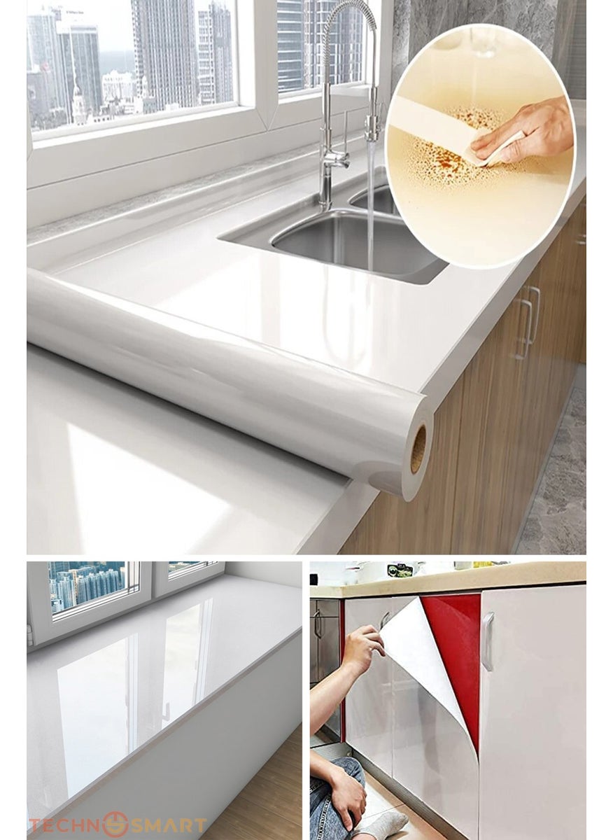 Technosmart 60X300CM White Glitter Self Adhesive Glossy Wallpaper Kitchen Bathroom Cabinet Covering  - Image 4