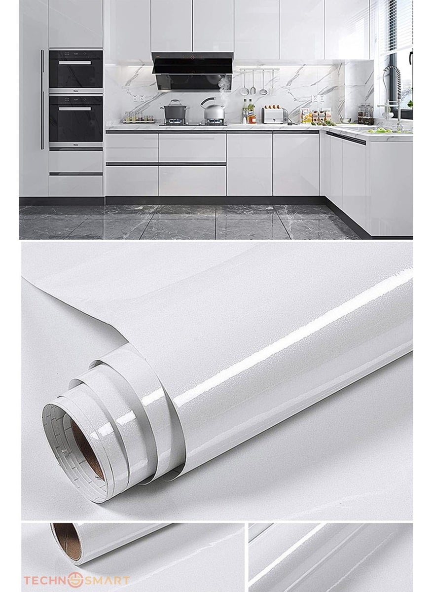 Technosmart 60X300CM White Glitter Self Adhesive Glossy Wallpaper Kitchen Bathroom Cabinet Covering  - Image 5