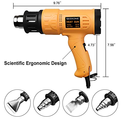 SEEKONE Heat Gun 1800W 122℉-1202℉（50℃- 650℃）Fast Heating Heavy Duty Hot Air Gun Kit Variable Temperature Control Overheat Protection with 4 Nozzles for Crafts, Shrinking PVC, Stripping Paint(5.2FT) - Image 4