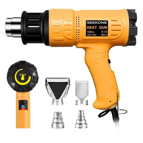 SEEKONE Heat Gun 1800W 122℉-1202℉（50℃- 650℃）Fast Heating Heavy Duty Hot Air Gun Kit Variable Temperature Control Overheat Protection with 4 Nozzles for Crafts, Shrinking PVC, Stripping Paint(5.2FT) - Image 1