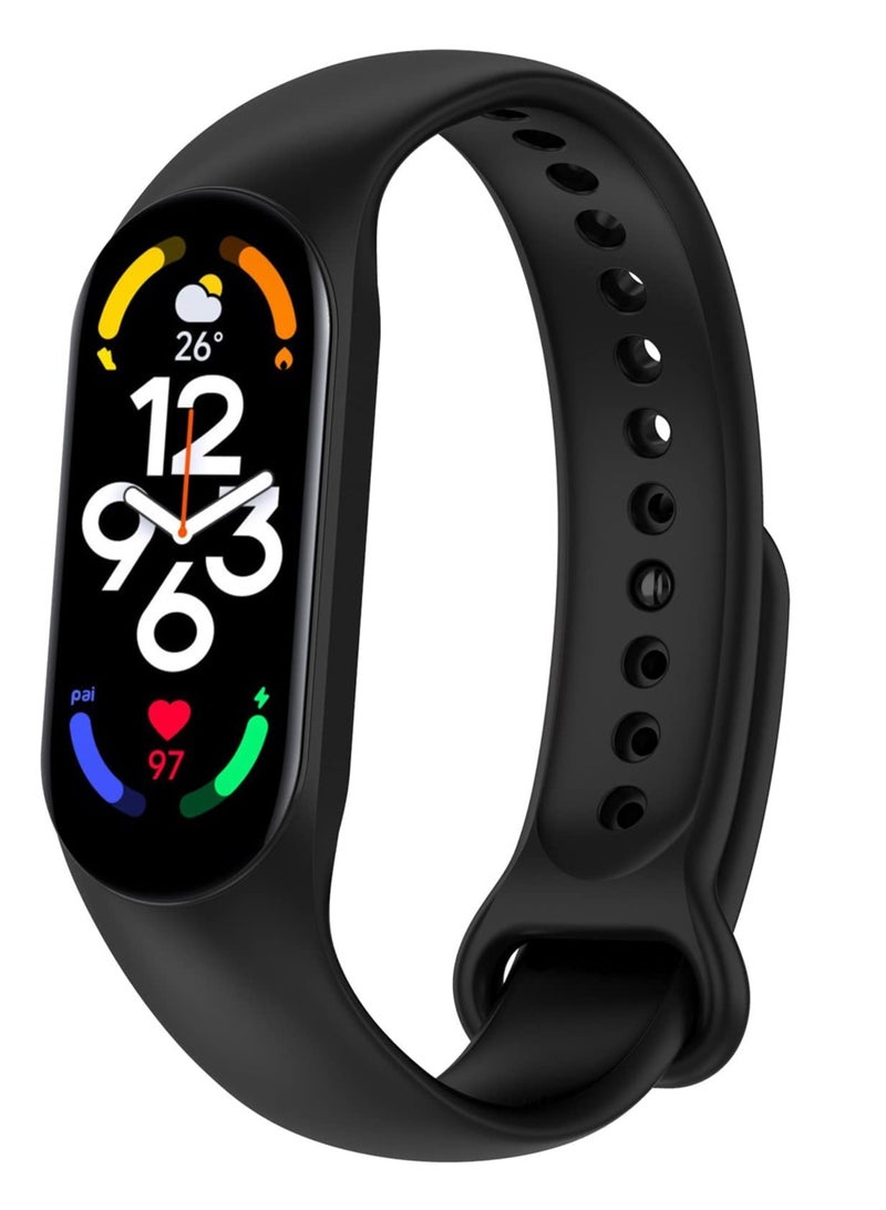Strap Silicone Band For Xiaomi Mi Band 7/6/5 Breathable Strap Replacement Bracelet (Black)