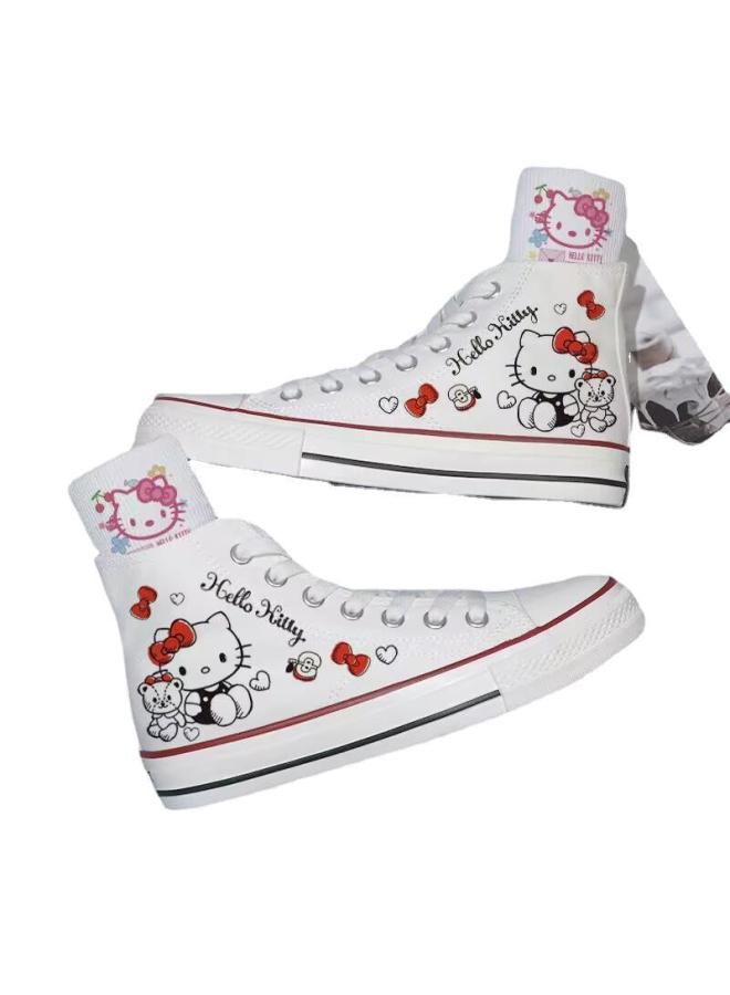 SHAKA Cute Cartoon Pattern Kt Cat Print Canvas Shoes Student Sports Shoes Flat Shoes Girls Cute Shoes - Image 1
