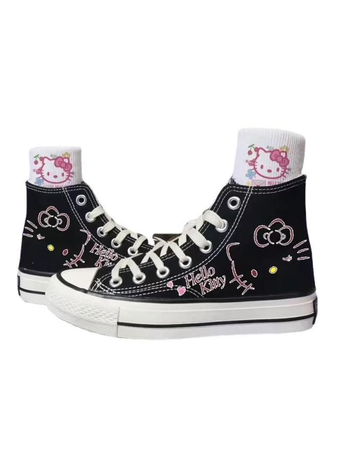 SHAKA Cute Cartoon Pattern Kt Cat Print Canvas Shoes Student Sports Shoes Flat Shoes Girls Cute Shoes - Image 3