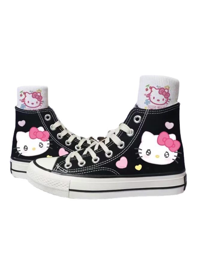 SHAKA Cute Cartoon Pattern Kt Cat Print Canvas Shoes Student Sports Shoes Flat Shoes Girls Cute Shoes - Image 2